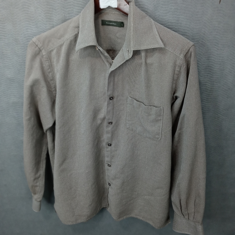 ERMENEGILDO ZEGNA Men's Button-down Long Sleeve Shirt size Large Gray. Pit-p 23"